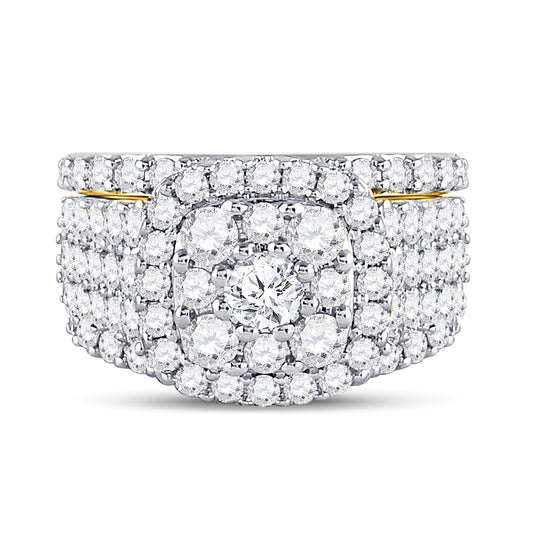 14K Yellow Or White Gold Round Diamond Cluster Bridal Wedding Ring Band Set 3-3/4 Cttw, Womens Size: 5-10