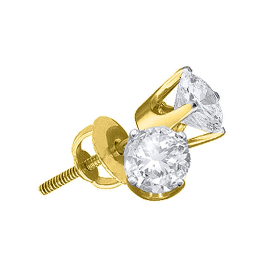 14K Yellow Gold Womens Round Diamond Solitaire Earrings 1-3/8 Cttw