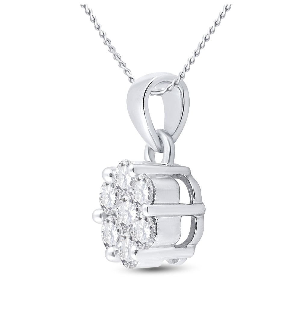 14K White Or Yellow Gold Womens Round Diamond Flower Cluster Pendant