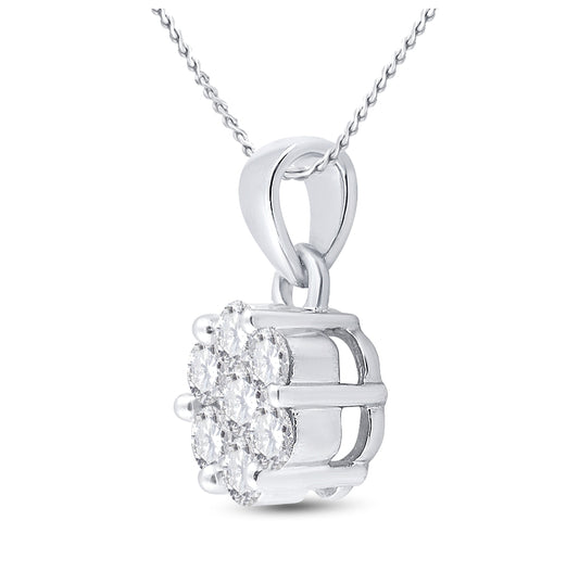 14K White Or Yellow Gold Womens Round Diamond Flower Cluster Pendant