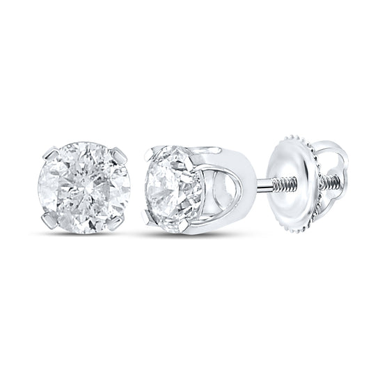14K White Gold Unisex Round Diamond Solitaire Stud Earring 1-3/8ctw