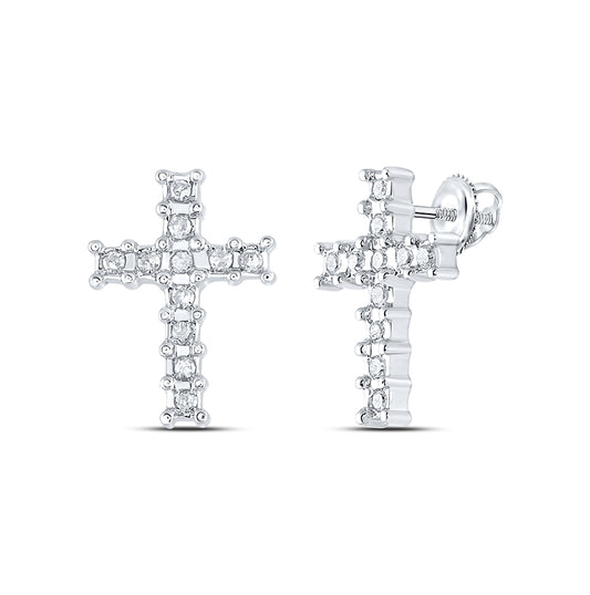 10K White Or Yellow Gold Womens Round Diamond Cross Earrings