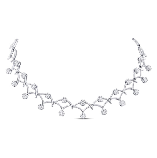 14K White Gold Womens Round Diamond Cocktail Cluster Necklace 3-1/2 Cttw, Length: 17.99 In