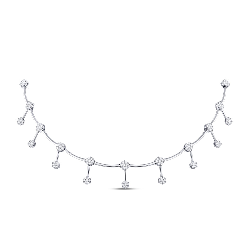 14K White Gold Womens Round Diamond Flower Cluster Necklace 3 Cttw, Length: 17.99 In