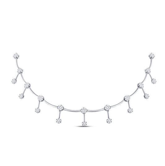14K White Gold Womens Round Diamond Flower Cluster Necklace 3 Cttw, Length: 17.99 In