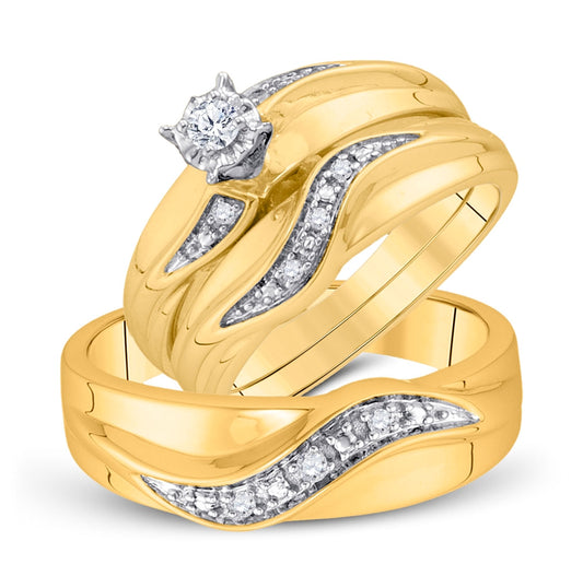 10K Yellow Gold His Hers Round Diamond Solitaire Matching Wedding Set 1/6 Cttw, Womens Size: 5-10, Mens Size: 7-13