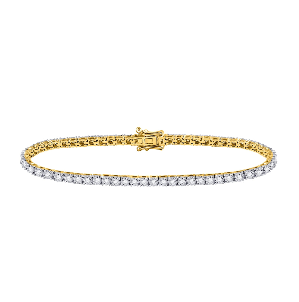 10K Yellow Gold Womens Round Diamond Classic Tennis Bracelet 1 Cttw
