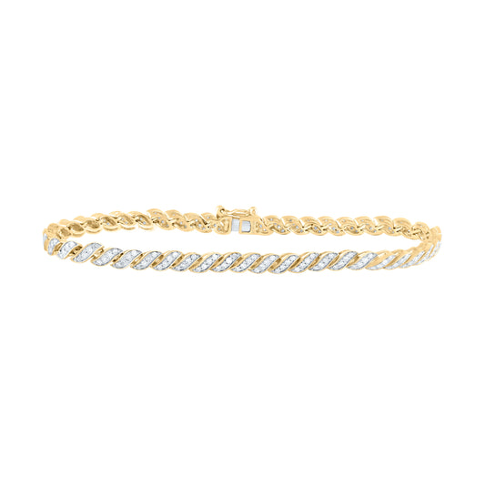 10kt Yellow Gold Womens Round Diamond Link Tennis Bracelet 1-1/4 Cttw