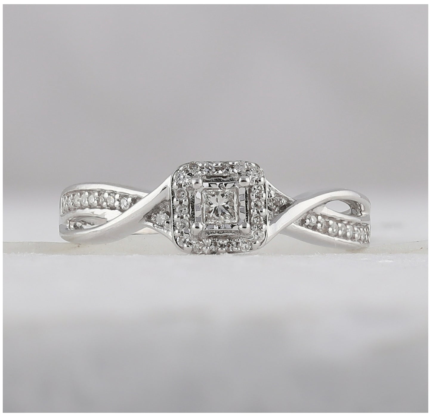 Sterling Silver Womens Princess Diamond Solitaire Promise Bridal Ring 1/8 Cttw