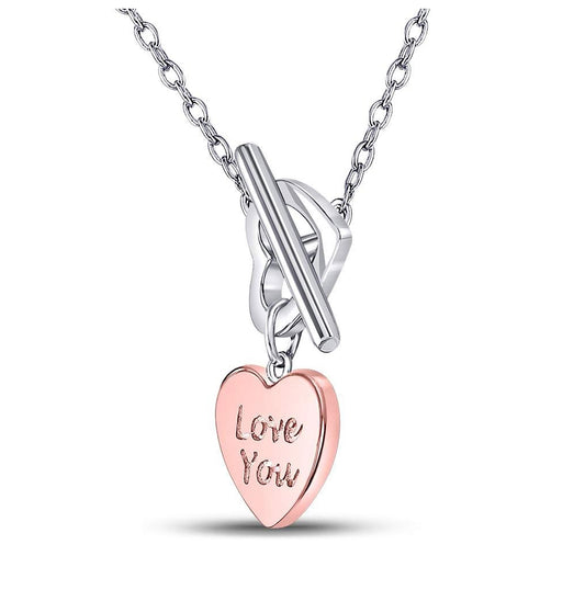 Sterling Silver Womens Round Diamond Fashion Heart Necklace 1/10 Cttw, Length: 16.97 In
