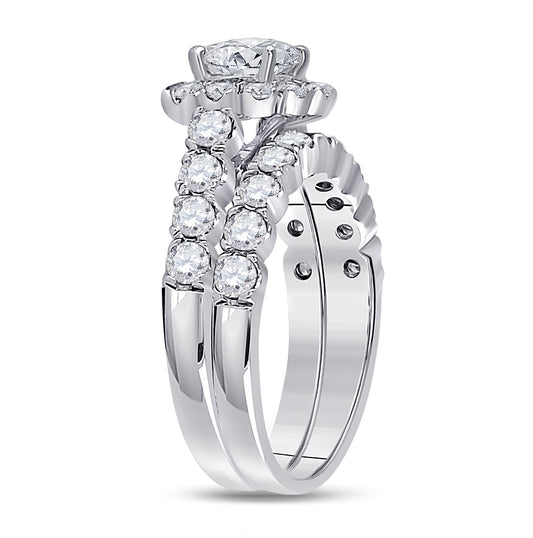 14K White Gold Round Diamond Bridal Wedding Ring Band Set 2ctw, Womens Size: 5-10
