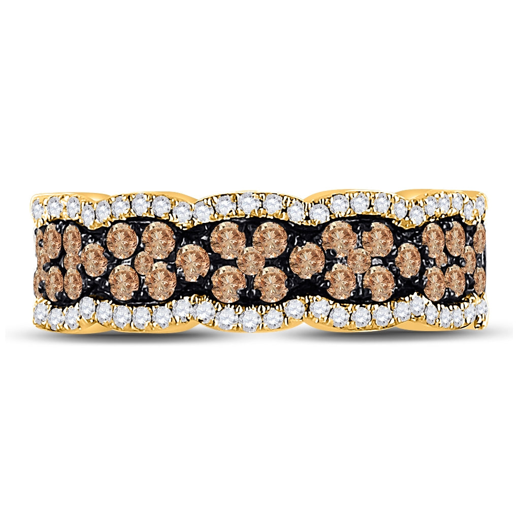 14K Yellow Gold Womens Round Brown Diamond Fashion Band Ring 1 Cttw, Womens Size: 5-10