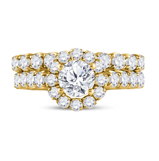 14K Yellow Gold Round Diamond Halo Bridal Wedding Ring Band Set 2 Cttw, Womens Size: 5-10
