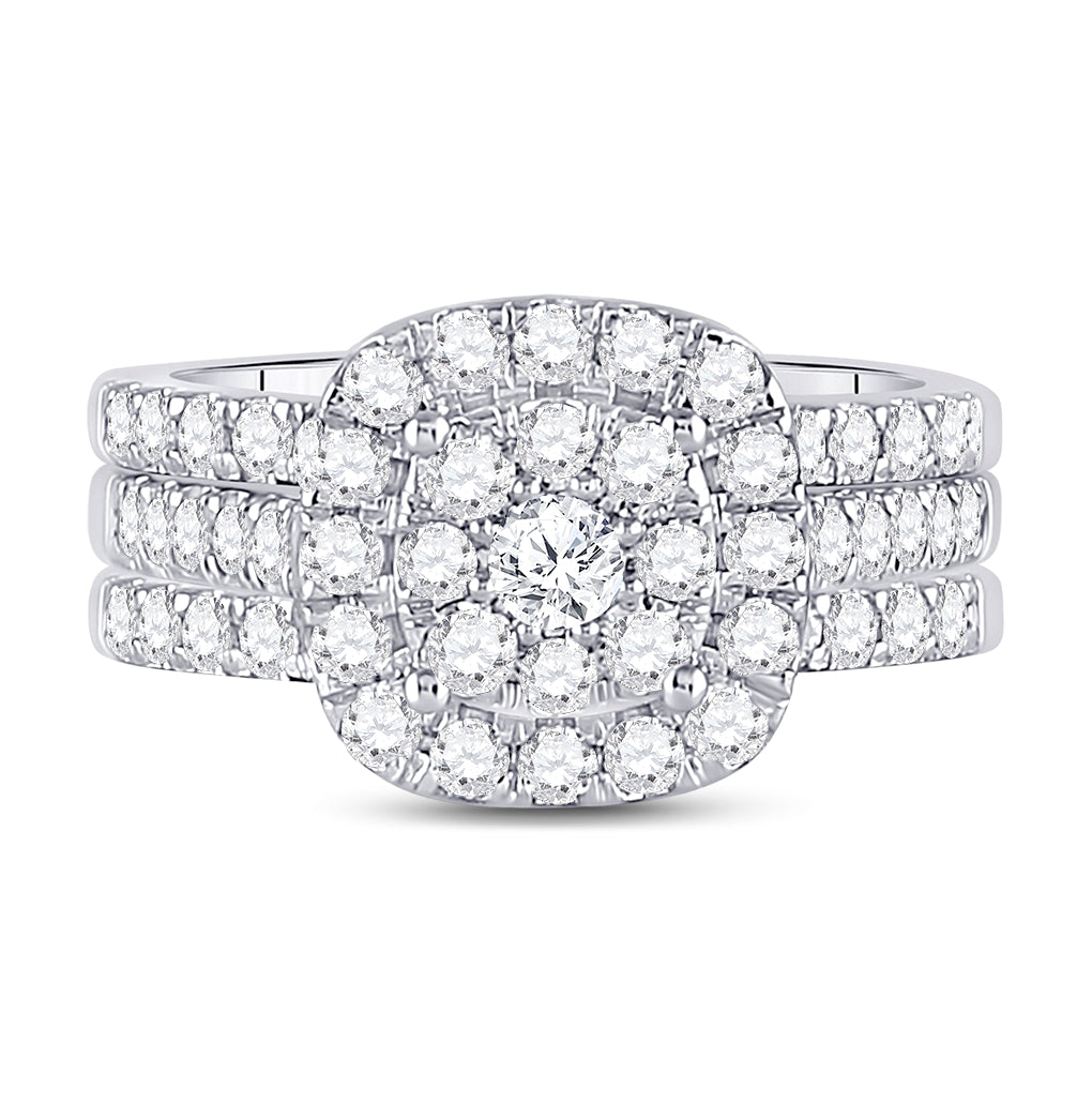 14K White Gold Round Diamond 3-Piece Bridal Wedding Ring Band Set 1-1/2 Cttw, Womens Size: 5-10