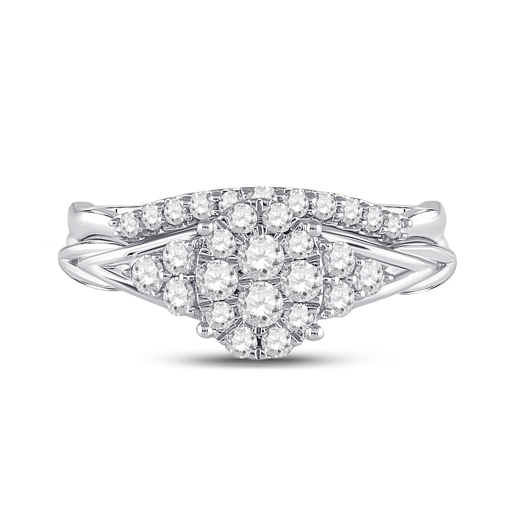 10K White Gold Round Diamond Bridal Wedding Ring Band Set 5/8 Cttw, Womens Size: 5-10