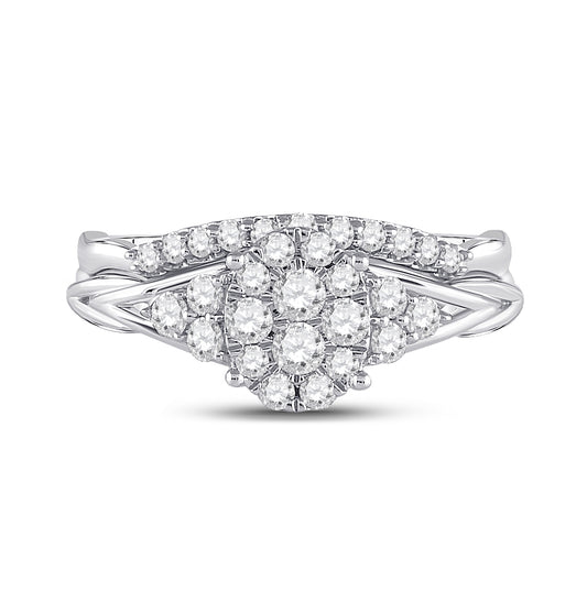 10K White Gold Round Diamond Bridal Wedding Ring Band Set 5/8 Cttw, Womens Size: 5-10
