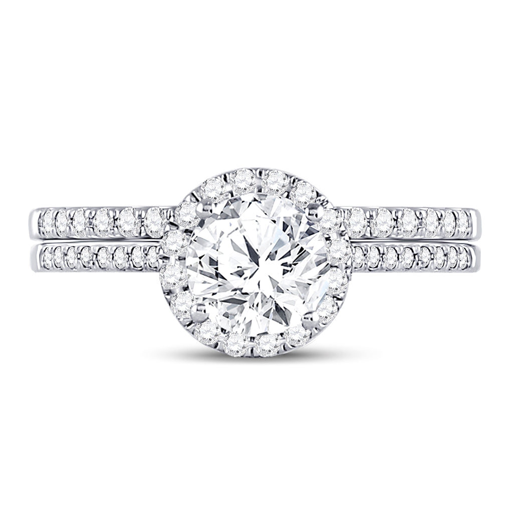 14K White Gold Round Diamond Bridal Wedding Ring Band Set 1-3/8 Cttw, Womens Size: 5-10