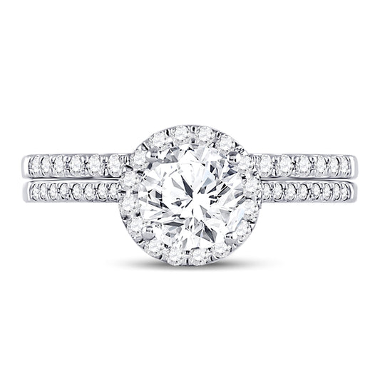 14K White Gold Round Diamond Bridal Wedding Ring Band Set 1-3/8 Cttw, Womens Size: 5-10