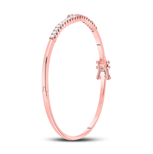 14K Rose Gold Womens Round Diamond Bypass Bangle Bracelet 1 Cttw