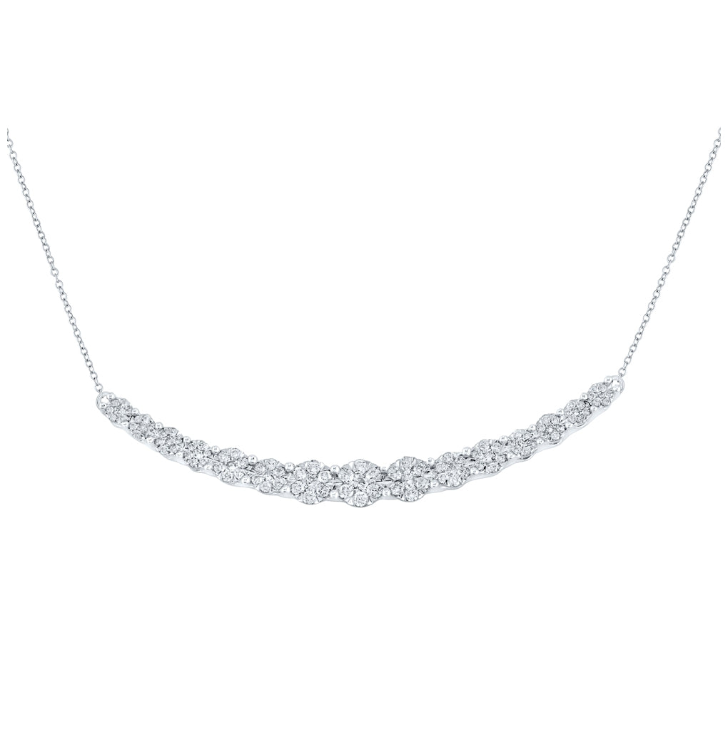 14kt White Gold Womens Round Diamond Graduated Curved Bar Necklace 7/8 Cttw