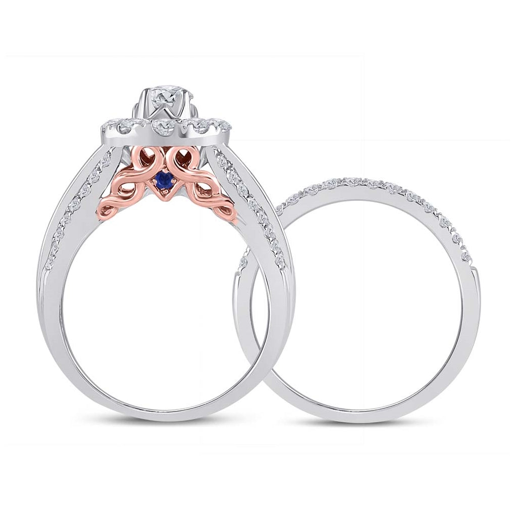 14K Two-tone Gold Round Diamond Bridal Wedding Ring Band Set 1-1/2ctw, Women's Size: 5-10