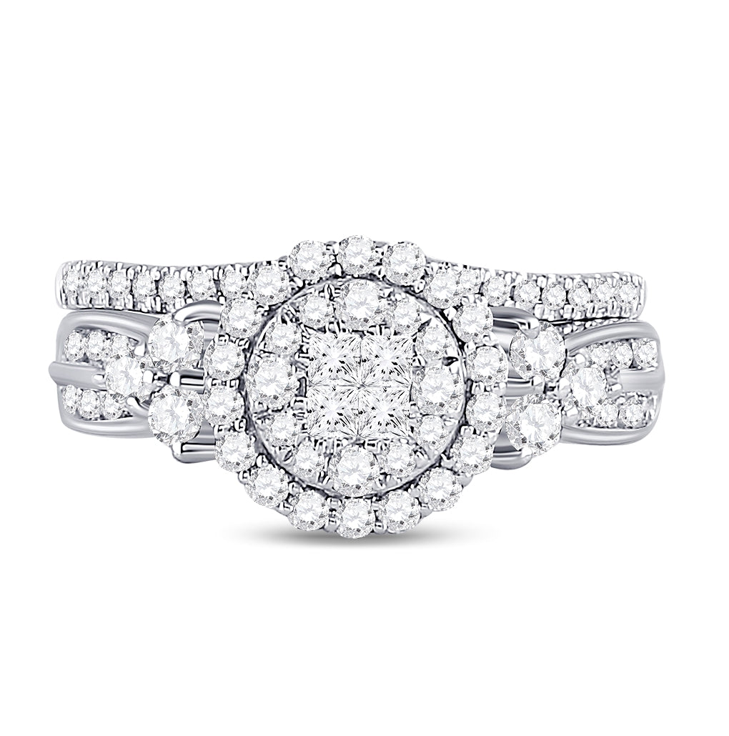 14K White Gold Princess Dia. Bridal Wedding Band Set 1ctw, Women's Sz: 5-10