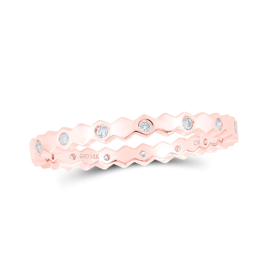 14kt Rose Gold Womens Round Diamond Machine-set Band Ring 1/8 Cttw