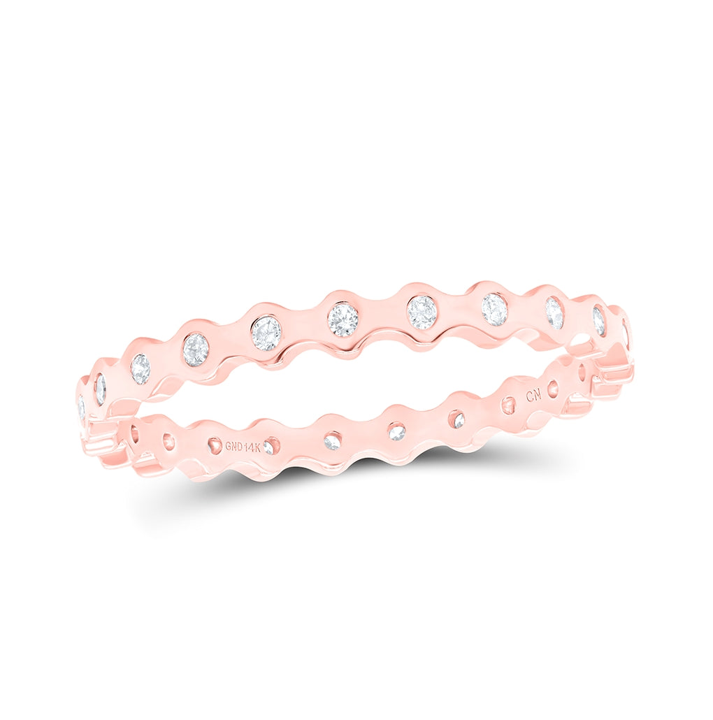 14kt Rose Gold Womens Round Diamond Machine-set Band Ring 1/5 Cttw