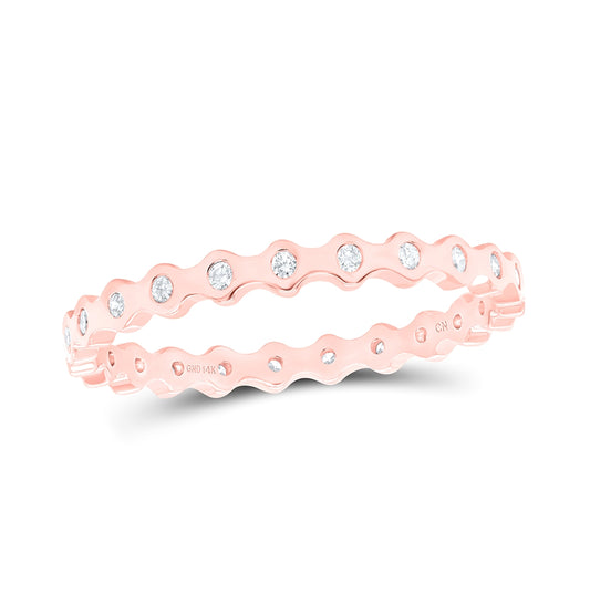 14kt Rose Gold Womens Round Diamond Machine-set Band Ring 1/5 Cttw