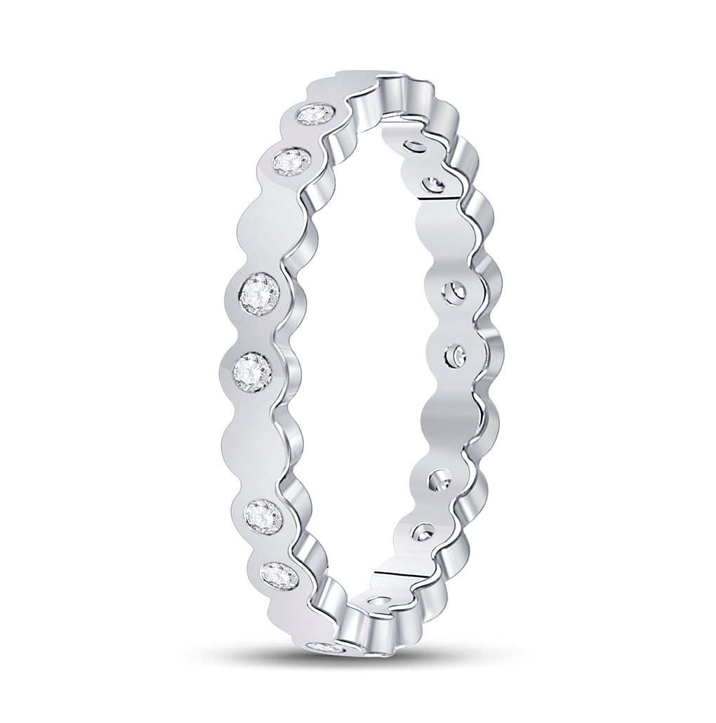 14K White Gold Womens Round Diamond Machine-Set Band Ring 1/8 Cttw, Womens Size: 5-10