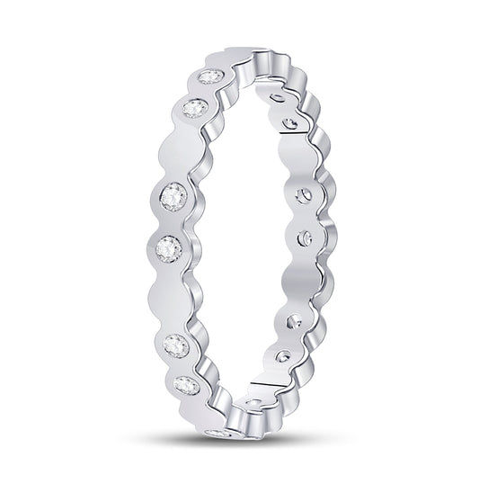 14K White Gold Womens Round Diamond Machine-Set Band Ring 1/8 Cttw, Womens Size: 5-10