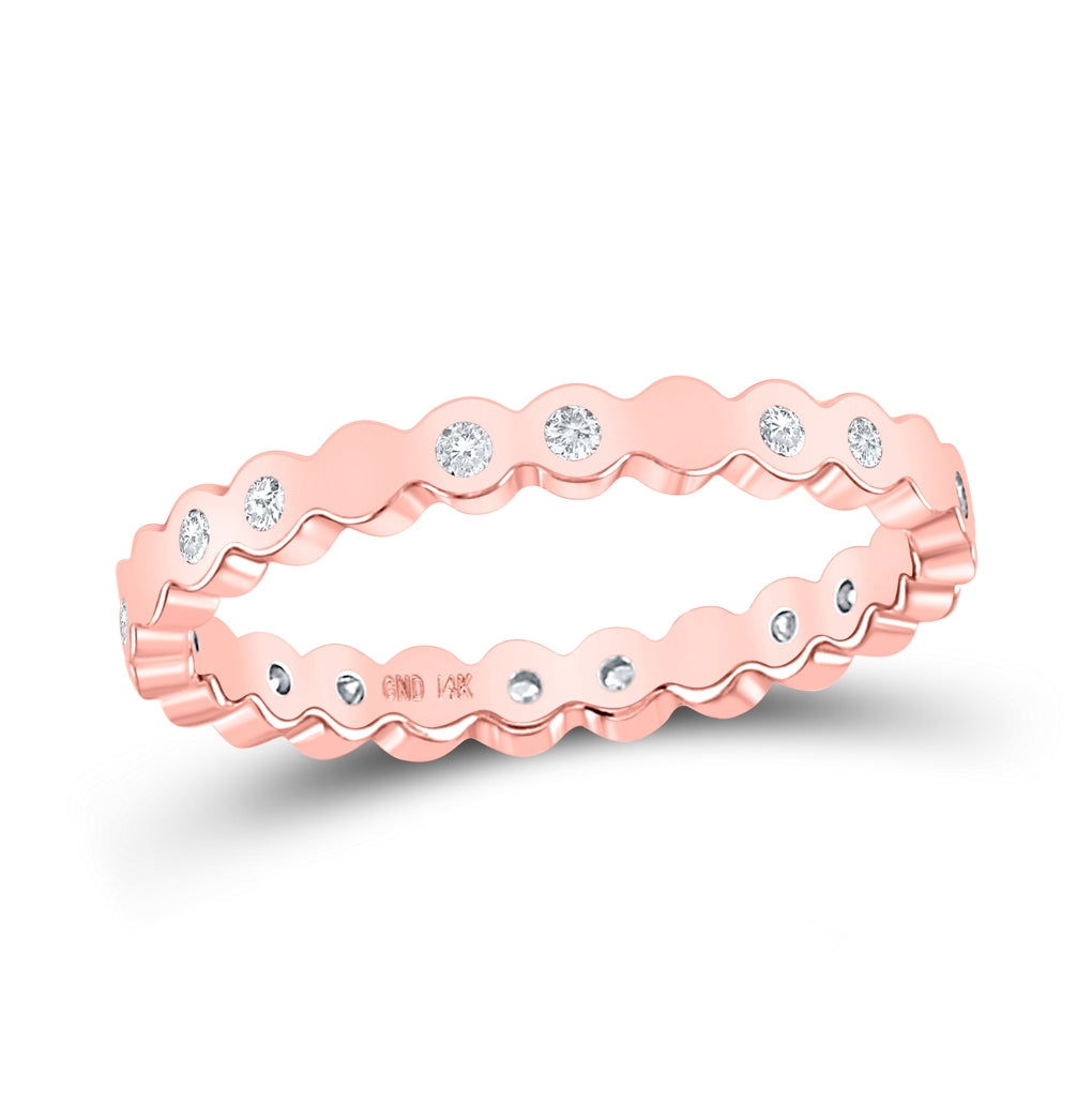 14K Rose Gold Womens Round Diamond Machine-Set Band Ring 1/8 Cttw, Womens Size: 5-10