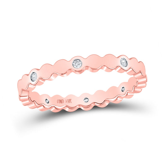 14K Rose Gold Womens Round Diamond Machine-Set Band Ring 1/12 Cttw, Womens Size: 5-10
