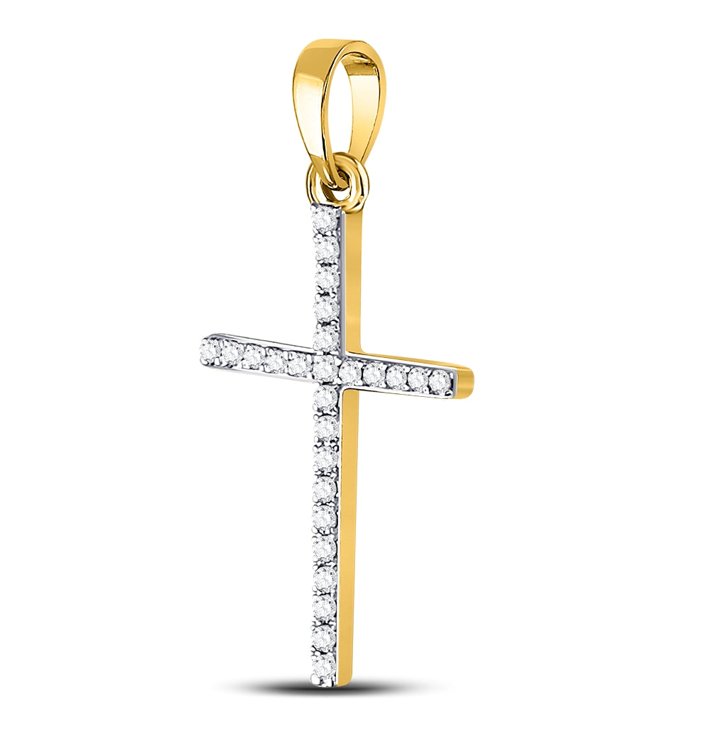 10K Yellow Gold Womens Round Diamond Cross Pendant 1/6 Cttw, Length: 1.06 In, Width: 0.55 In