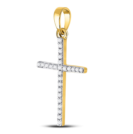 10K Yellow Gold Womens Round Diamond Cross Pendant 1/6 Cttw, Length: 1.06 In, Width: 0.55 In