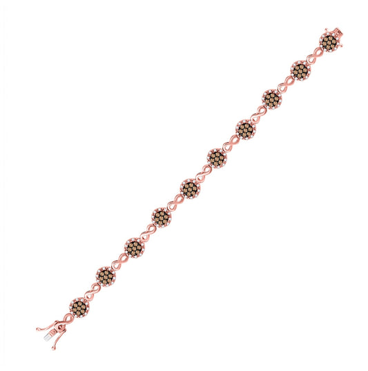 10kt Rose Gold Womens Round Diamond Infinity Link Bracelet 2-1/5 Cttw