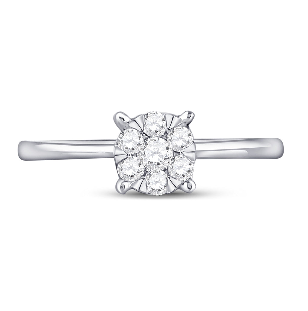 10K White Gold Womens Round Diamond Flower Cluster Ring 1/4 Cttw, Womens Size: 5-10
