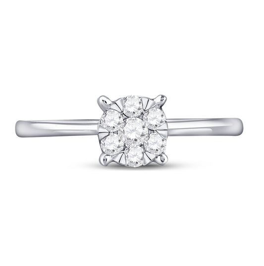 10K White Gold Womens Round Diamond Flower Cluster Ring 1/4 Cttw, Womens Size: 5-10