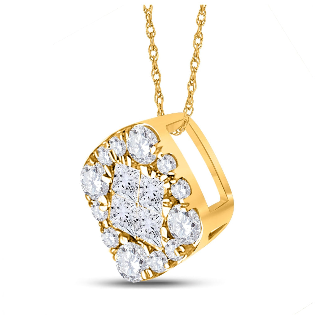 14K Yellow Gold Womens Princess Diamond Square Pendant 1/4 Cttw
