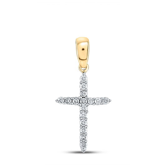 10K Yellow Gold Womens Round Diamond Cross Pendant 1/6 Cttw, Length: 0.84 In, Width: 0.38 In