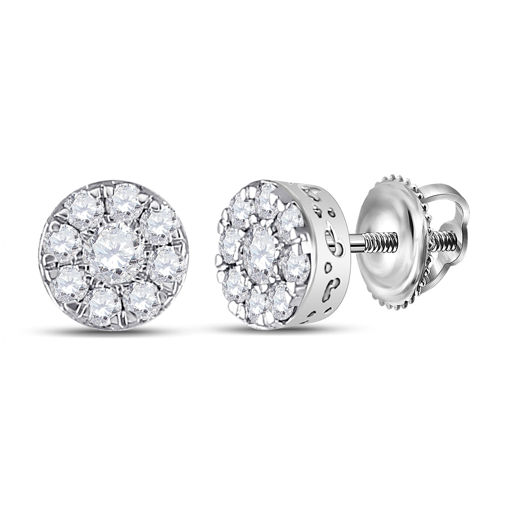 14K White Gold Womens Round Diamond Cluster Earrings 1/2 Cttw