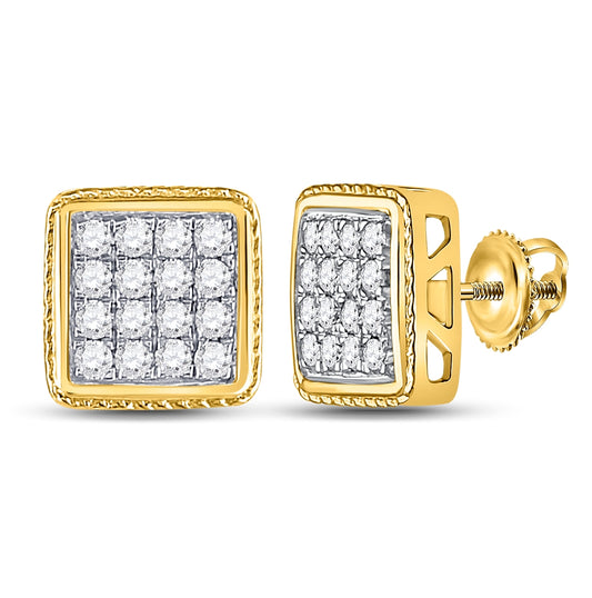10kt Yellow Gold Mens Round Diamond Fashion Cluster Earrings 3/4 Cttw