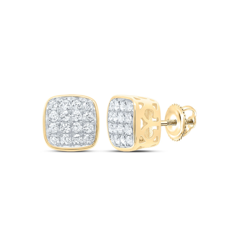 10K White Or Yellow Gold Round Diamond Square Earrings