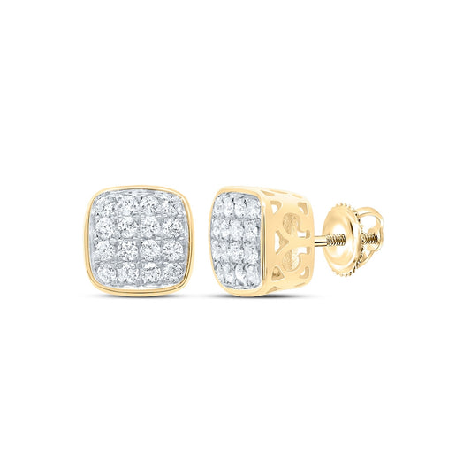 10K White Or Yellow Gold Round Diamond Square Earrings