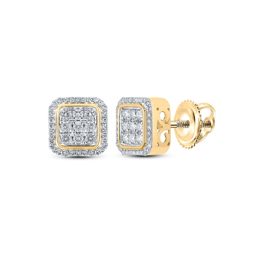 10K Yellow Gold Round Diamond Square Earrings 5/8 Cttw