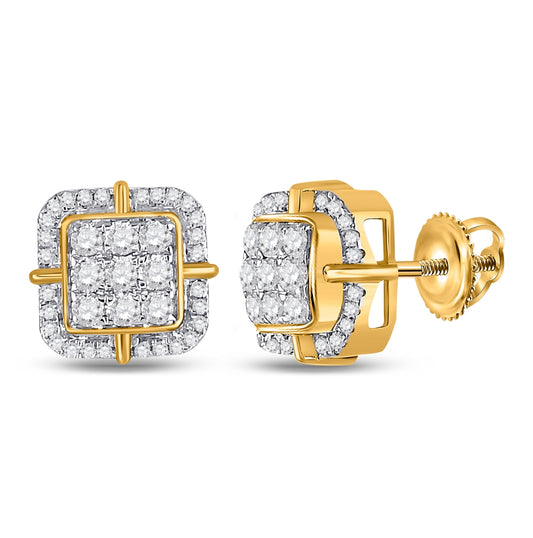 10K Yellow Gold Round Diamond Square Earrings 3/4 Cttw