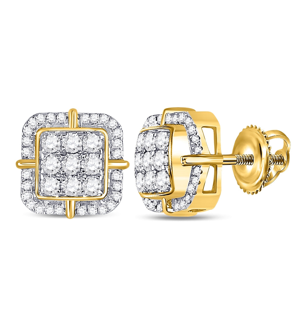 10K Yellow Gold Round Diamond Square Earrings 7/8 Cttw