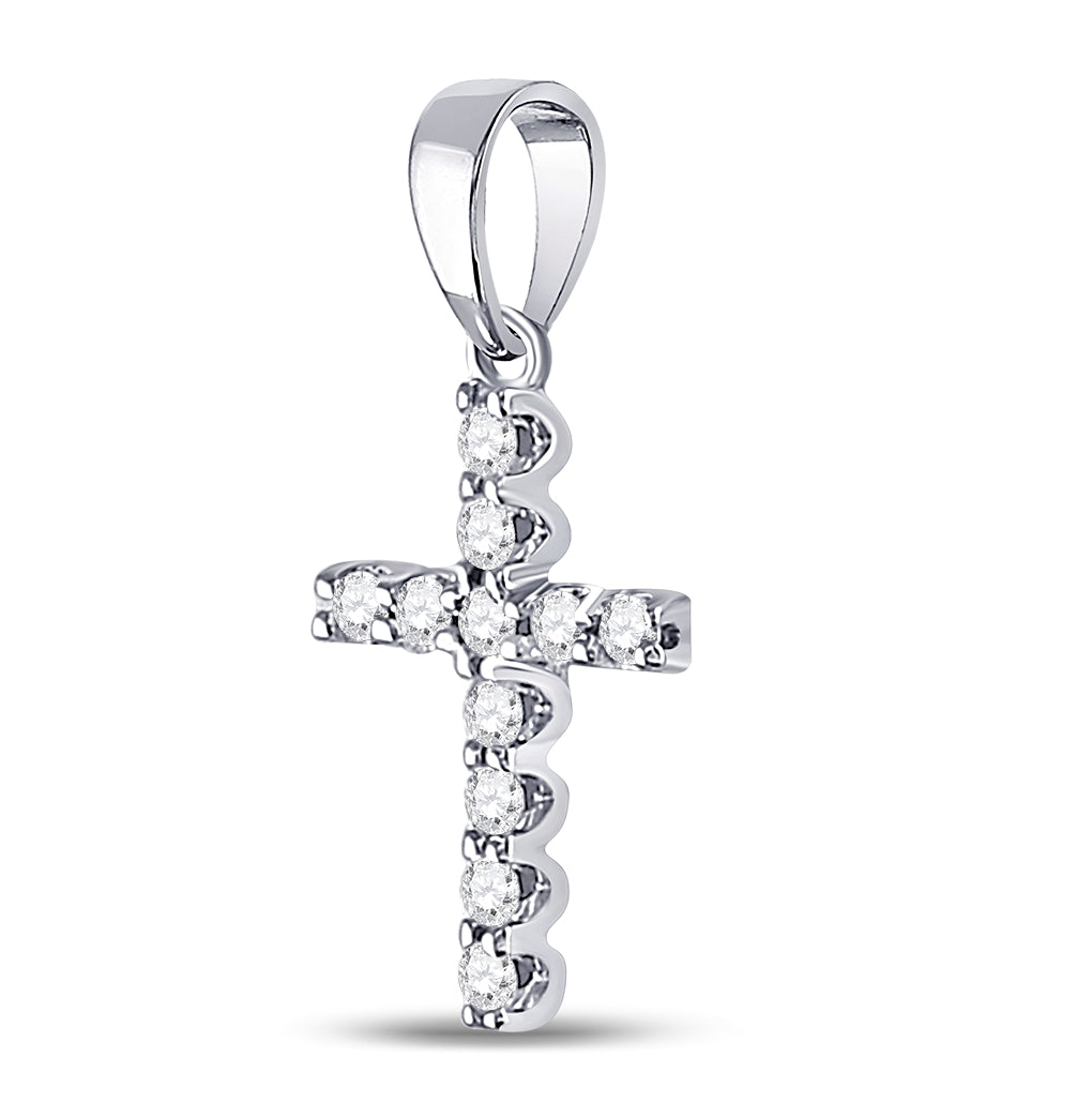 14K White Gold Womens Round Diamond Faith Cross Pendant 1/5 Cttw