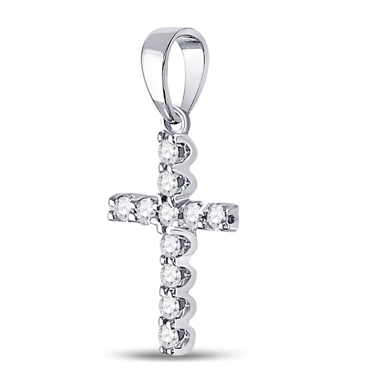 14K White Gold Womens Round Diamond Faith Cross Pendant 1/5 Cttw