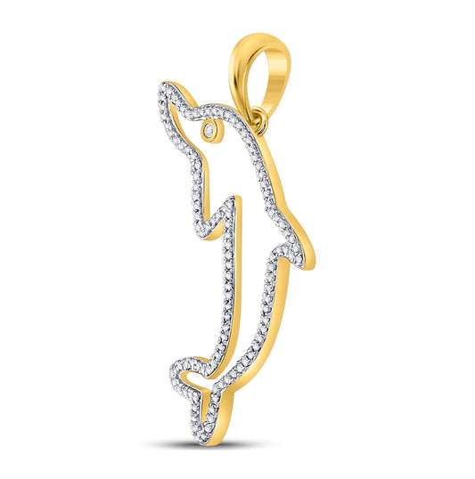 10kt Yellow Gold Mens Round Diamond Dolphin Charm Pendant 1/3 Cttw